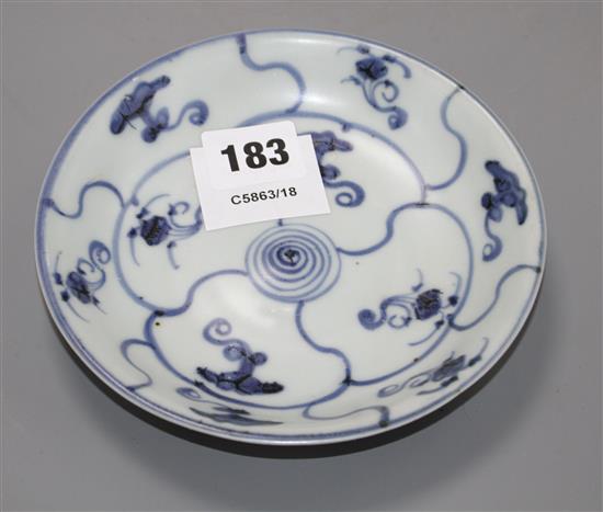 A Chinese blue and white saucer dish from the Tek Sing Treasures sale, 15.5cm